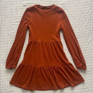 Shein rust orange corduroy midi dress.